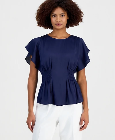 Anne Klein Women's Flutter-Sleeve Smocked-Waist Top