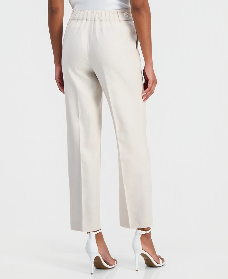 Anne Klein Women's Linen-Blend Tab-Waist Pull-On Trousers