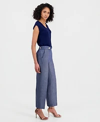 Anne Klein Women's Linen-Blend Tab-Waist Pull-On Trousers