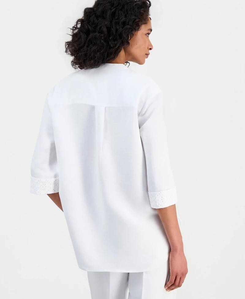 Anne Klein Women's Linen-Blend 3/4-Sleeve V-Neck Tunic