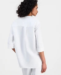 Anne Klein Women's Linen-Blend 3/4-Sleeve V-Neck Tunic