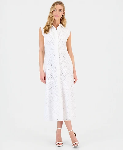 Anne Klein Women's Eyelet Embroidered Shirtdress