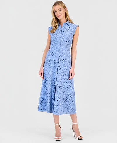 Anne Klein Women's Eyelet Embroidered Shirtdress