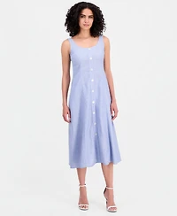 Anne Klein Women's Linen Blend Sleeveless Button-Front A-Line Dress