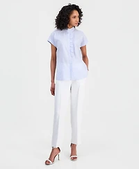 Anne Klein Women's Striped Ruffled-Neck Button-Front Blouse