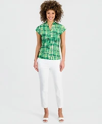 Kasper Women's Printed V-Neck Cap-Sleeve Top