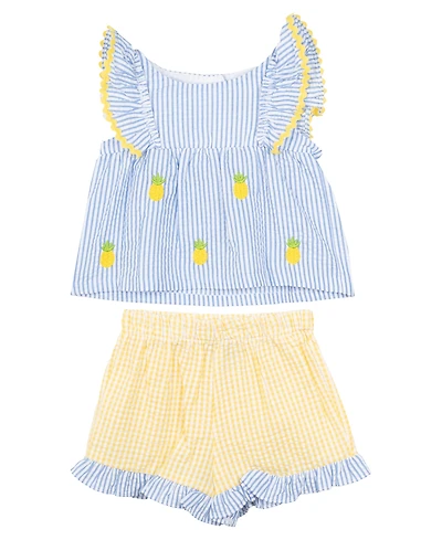 Rare Editions Girls' 2T-6X Pineapple Embroidered Top and Shorts, 2-Piece Set