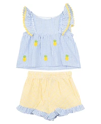 Rare Editions Girls' 2T-6X Pineapple Embroidered Top and Shorts, 2-Piece Set