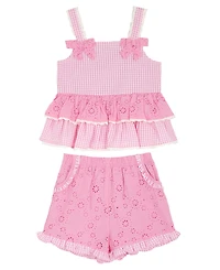 Rare Editions Girls' 2T-6X Gingham Top And Eyelet Shorts, 2-Piece Set