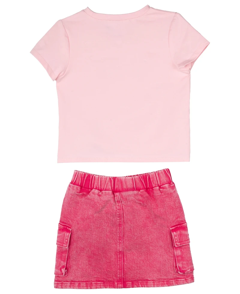 Rare Editions Girls' 4T-6X Smiley Applique Top and Denim Skort, 2-Piece Set