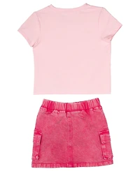 Rare Editions Girls' 4T-6X Smiley Applique Top and Denim Skort, 2-Piece Set