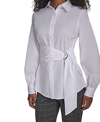 Calvin Klein Women's Tie Waist Collared Neck Top