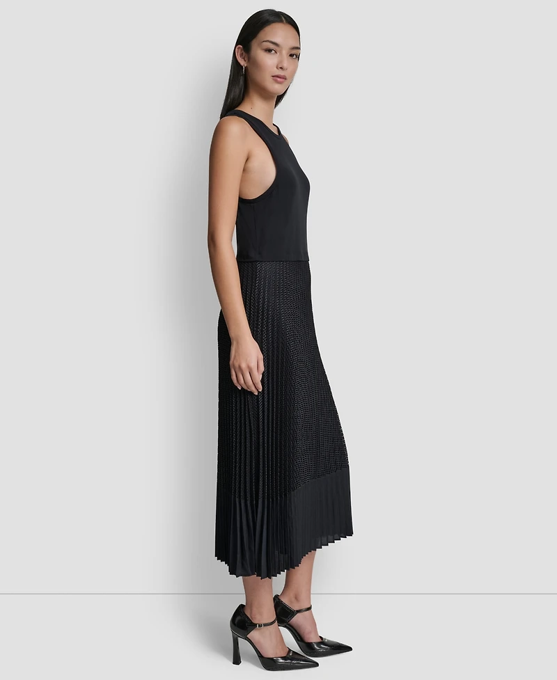 Dkny Women's Pleated Crewneck Window Pane Dress