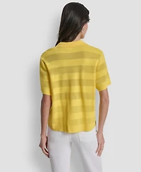 Dkny Women's Sheer Striped Collared Short-Sleeve Polo Shirt