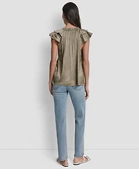 Dkny Women's Short-Sleeve Pleated Tie Front Blouse