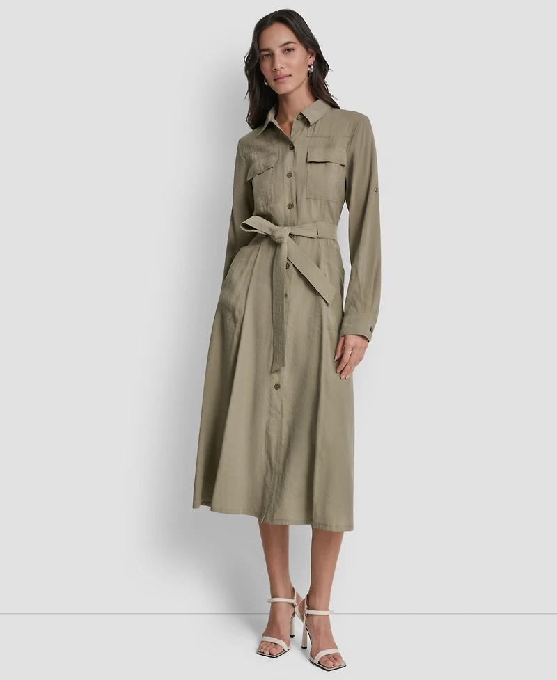 Dkny Women's Long-Sleeve Collared Roll Tab Fuji Cargo Dress