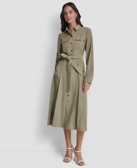 Dkny Women's Long-Sleeve Collared Roll Tab Fuji Cargo Dress