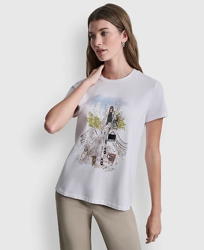 Dkny Women's Central Park Conversational Print Crewneck Short-Sleeve T-Shirt