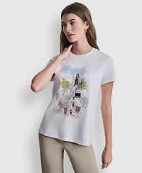 Dkny Women's Central Park Conversational Print Crewneck Short-Sleeve T-Shirt