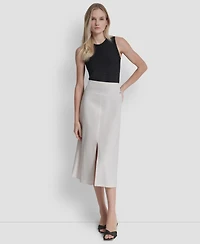 Dkny Women's Arid Pique Mini Logo Emblem Slit A-Line Skirt
