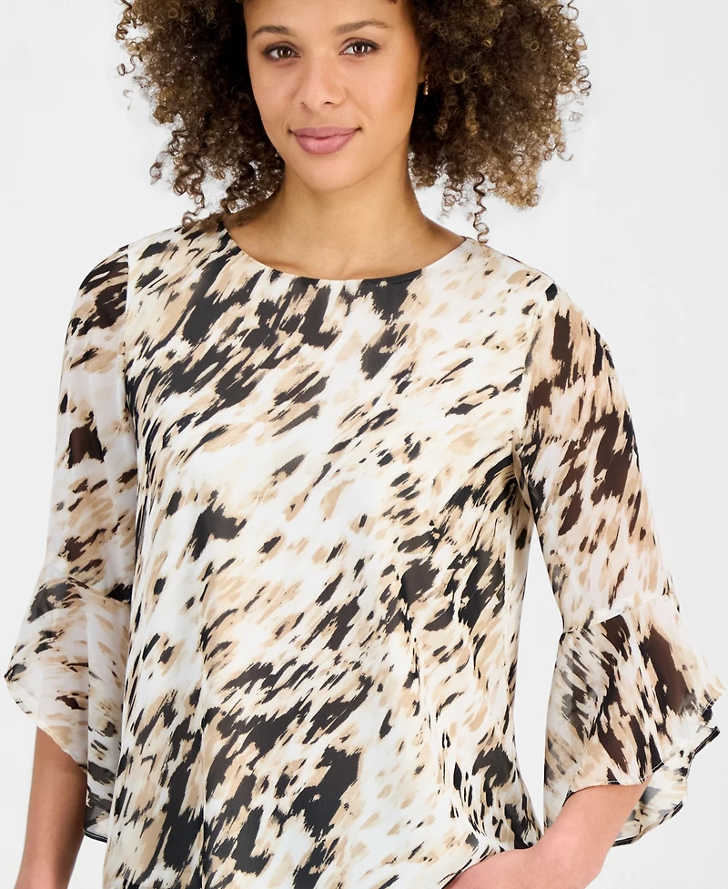 Kasper Women's Printed Flared-Cuff Blouse