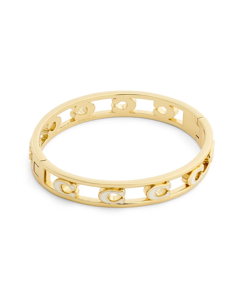 Coach Black Signature C Enamel Openwork Bangle Bracelet