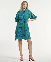 Isaac Mizrahi Women's Eyelet Blouson Collared Neck Dress