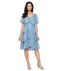 Sl Fashions Tiered Shimmer Shift Dress