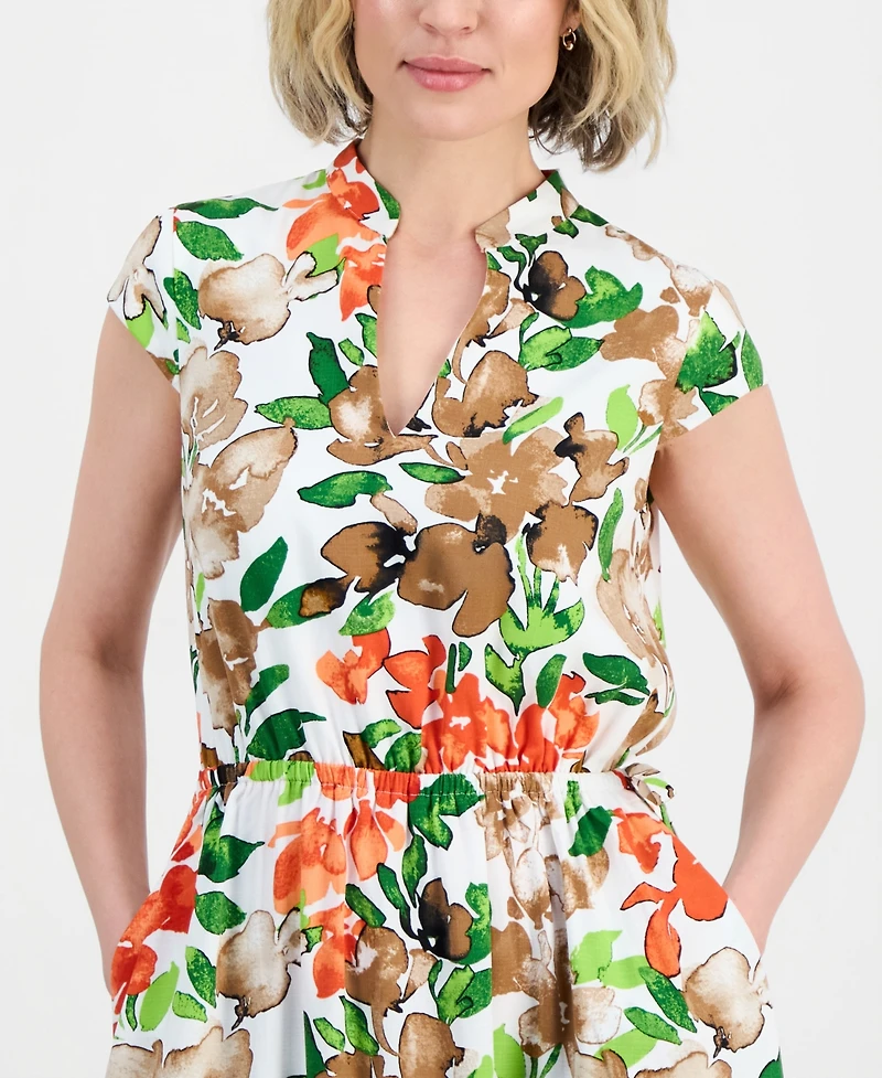 Kasper Women's Cap-Sleeve Drawstring Midi Dress