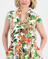 Kasper Women's Cap-Sleeve Drawstring Midi Dress