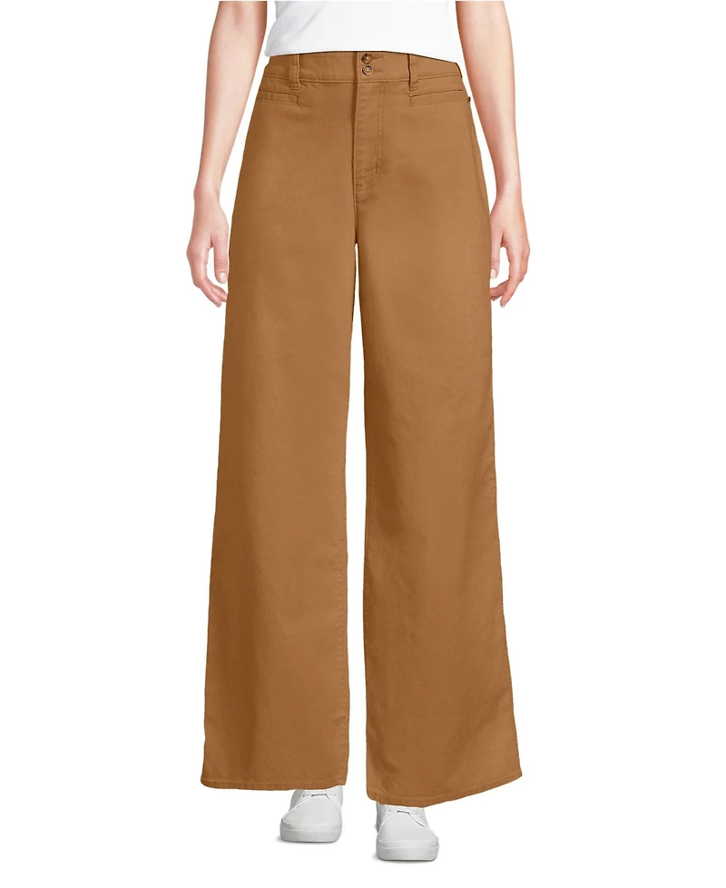 Lands' End Women's Petite Stretch Canvas High Rise Wide Leg Pants