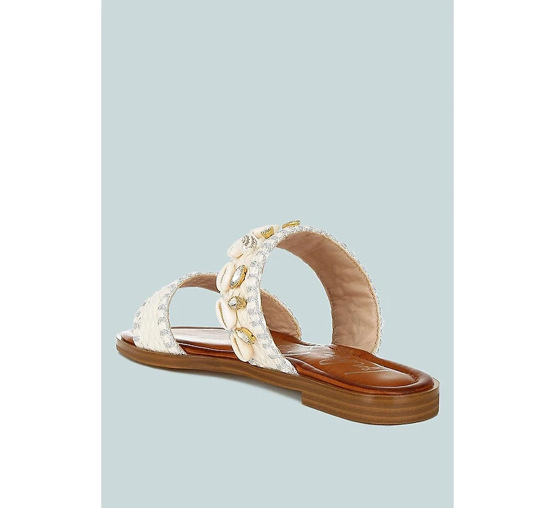 Shellfish Raffia Slip On Sandals