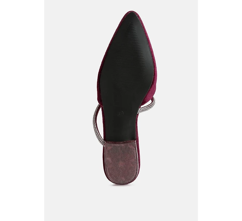 turnon velvet diamante detail flat mules