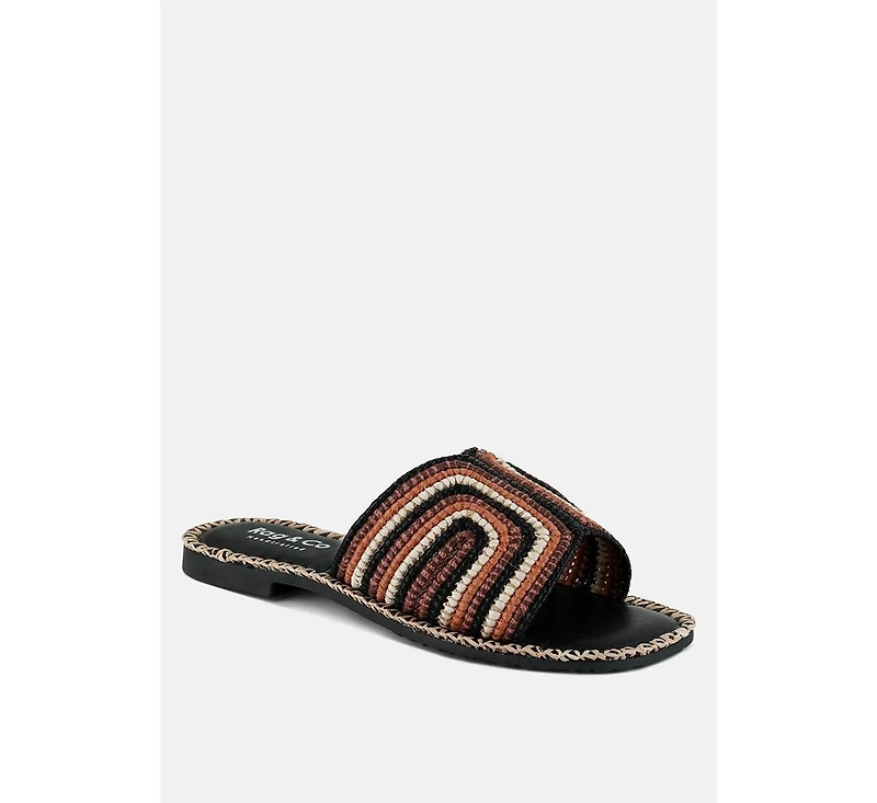 Kente Patterned Raffia Slip-On Flats