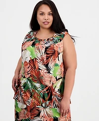 Kasper Plus Printed Pleat-Neck Sleeveless Top
