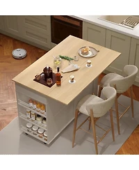 gaomon Rolling Kitchen Island with Drop Leaf Countertop, Charging Station & Ample Storage- 47.2 in Mobile Kitchen Cart On Wheels with Pull-Out Shelves