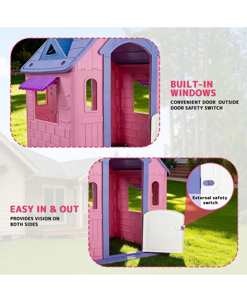 Sugift Large Kids Playhouse for Indoor Outdoor with Basketball Ring Toss Play and Diy Stickers for Girls Boys Ages 2