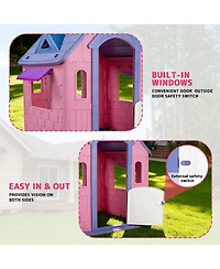 Sugift Large Kids Playhouse for Indoor Outdoor with Basketball Ring Toss Play and Diy Stickers for Girls Boys Ages 2