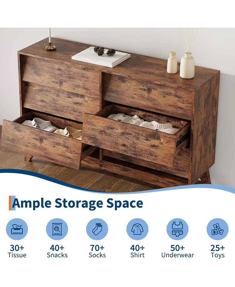 gaomon 6 Dresser for Bedroom, 47" Wide Dresser, Freestanding Horizontal Drawer with Storage, Wooden Closet Chest Storage Living Room, Hallway