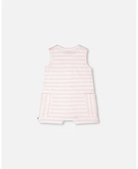 Deux par Baby Boys Cotton Striped Romper White and Pink Stripes