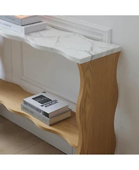 Boyel Living 47.24" Whisper of Waves Modern Console Table w/ Marble-Pattern Top, Solid Wood Veneered Open Storage Shelf, Entryway