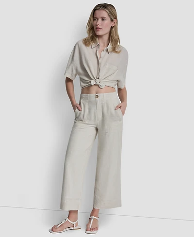 Dkny Jeans Women's Cropped Wide-Leg Linen Pants
