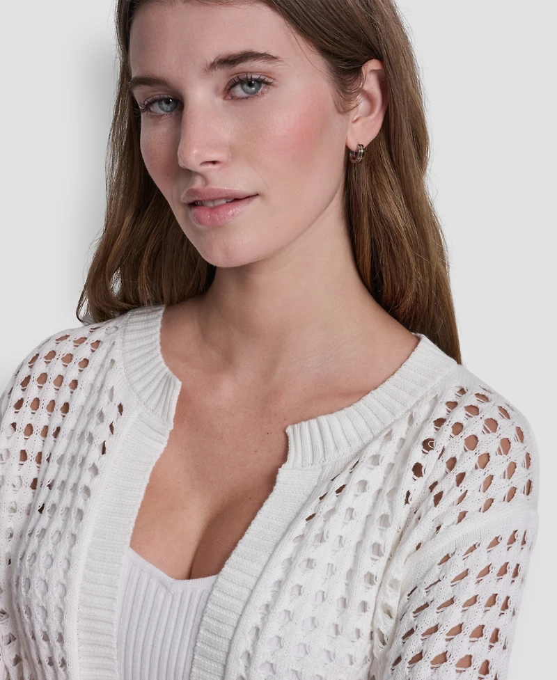 Dkny Jeans Women's Open-Stitch Drop-Shoulder Cardigan Sweater