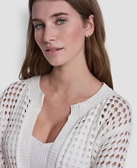 Dkny Jeans Women's Open-Stitch Drop-Shoulder Cardigan Sweater