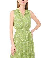 1.state Women's Sleeveless Tie V-Neck Tiered Maxi Dress