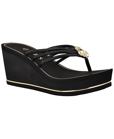 Guess Women's Sabrie Ornamented Round Toe Wedge Sandals