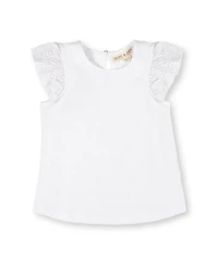 Hope & Henry Girls Organic Knit Top with Eyelet Flutter Sleeves