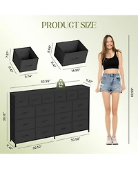 gaomon 18 Drawer Long Dresser with Fabric Drawers, Sturdy Metal Frame, Pu Handles, Spacious Storage Cabinet for Bedroom, Living Room, or Entryway