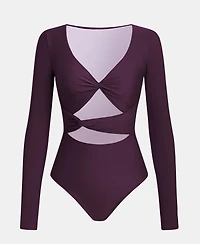 Cupshe Women's V-Neck Cutout Long Sleeve One Piece Swimsuit