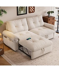 Boyel Living Multifunctional Sofa Bed, 77-inch Modern Velvet Fabric Convertible Sofa Couches, 2-in-1 Pull Out Sofa Bed with Usb Charger, Beige